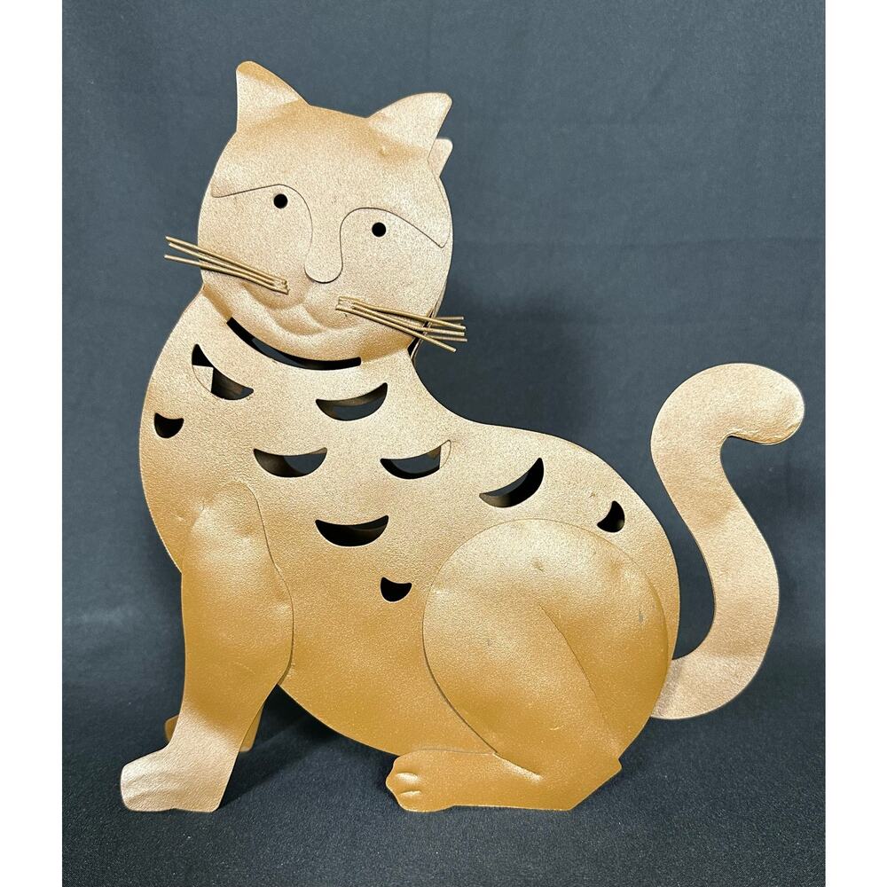 Metal Art Tin Tall Cat Votive Candle Luminary 9.5"